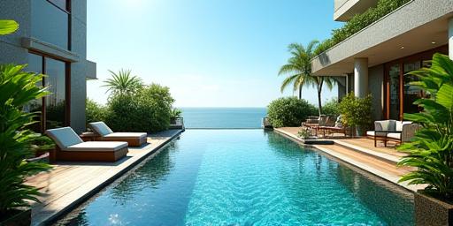 Lush rooftop garden with an infinity pool at Sentosa Cove