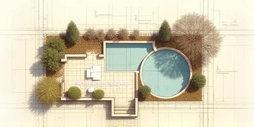 A detailed architectural sketch of a garden layout